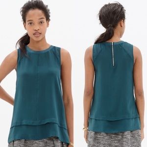 Madewell 100% Silk Teal Incline Tank Top